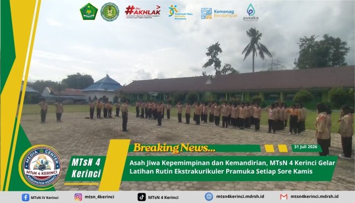 Asah Jiwa Kepemimpinan dan Kemandirian, MTsN 4 Kerinci Gelar Latihan Rutin Ekstrakurikuler Pramuka Setiap Sore Kamis