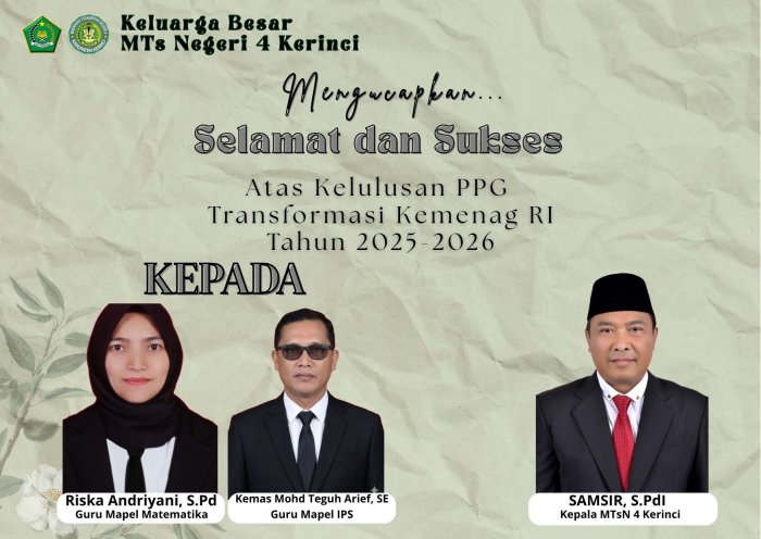 Tingkatkan Kualitas Pendidikan, Dua Guru MTsN 4 Kerinci Dinyatakan Lulus Program PPG Tingkatkan Kualitas Pendidikan, Dua Guru MTsN 4 Kerinci Dinyatakan Lulus Program PPG