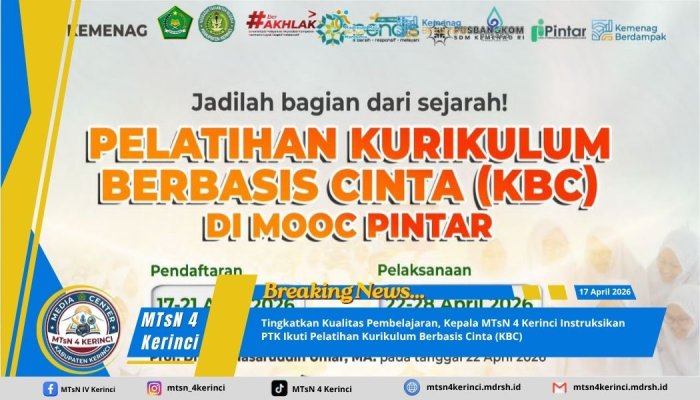 Tingkatkan Kualitas Pembelajaran, Kepala MTsN 4 Kerinci Instruksikan PTK Ikuti Pelatihan Kurikulum Berbasis Cinta (KBC)