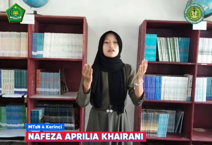 Nafeza Aprilia Khairani Siswi MTsN 4 Kerinci Raih Juara 1 Kultum Tingkat MTs di Lingkungan Kemenag Kerinci