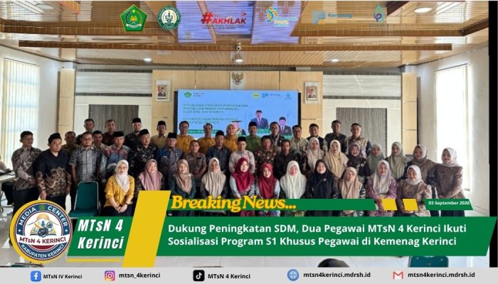 Dukung Peningkatan SDM, Dua Pegawai MTsN 4 Kerinci Ikuti Sosialisasi Program S1 Khusus Pegawai di Kemenag Kerinci Dukung Peningkatan SDM, Dua Pegawai MTsN 4 Kerinci Ikuti Sosialisasi Program S1 Khusus Pegawai di Kemenag Kerinci
