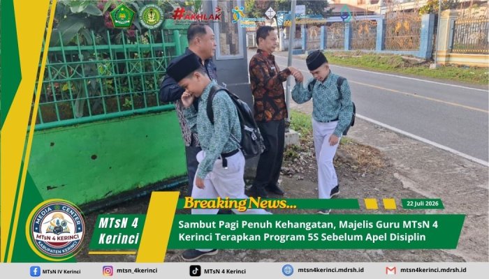 Sambut Pagi Penuh Kehangatan, Majelis Guru MTsN 4 Kerinci Terapkan Program 5S Sebelum Apel Disiplin