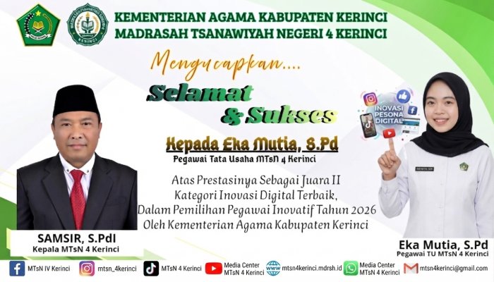 Pemilihan Pegawai Inovatif Kemenag Kerinci 2026: Eka Mutia, S.Pd Raih Juara II Kategori Inovasi Digital Terbaik Pemilihan Pegawai Inovatif Kemenag Kerinci 2026: Eka Mutia, S.Pd Raih Juara II Kategori Inovasi Digital Terbaik