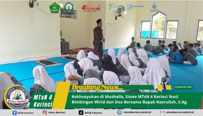 Kekhusyukan di Mushalla, Siswa MTsN 4 Kerinci Ikuti Bimbingan Wirid dan Doa, Bersama Bapak Nasrullah, S.Ag. Kekhusyukan di Mushalla, Siswa MTsN 4 Kerinci Ikuti Bimbingan Wirid dan Doa, Bersama Bapak Nasrullah, S.Ag.