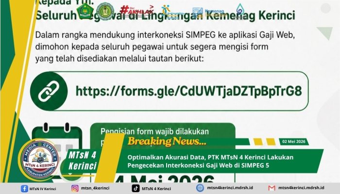 Optimalkan Akurasi Data, PTK MTsN 4 Kerinci Lakukan Pengecekan Interkoneksi Gaji Web di SIMPEG 5 Optimalkan Akurasi Data, PTK MTsN 4 Kerinci Lakukan Pengecekan Interkoneksi Gaji Web di SIMPEG 5