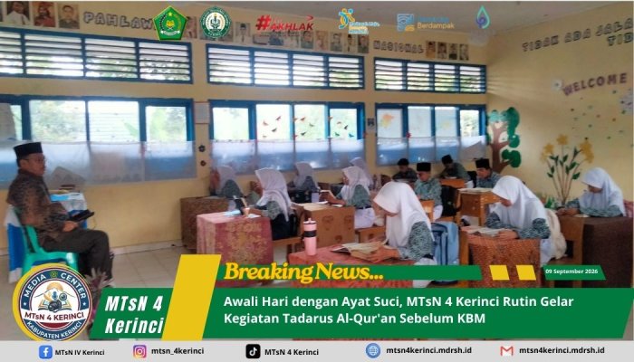 Awali Hari dengan Ayat Suci, MTsN 4 Kerinci Rutin Gelar Kegiatan Tadarus Al-Quran Sebelum KBM