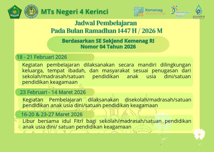 Siswa MTsN 4 Kerinci Tetap Semangat Belajar Mandiri di Awal Libur Ramadhan 1447 H