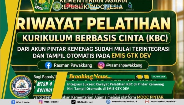Integrasi Sukses: Riwayat Pelatihan KBC di Pintar Kemenag Kini Tampil Otomatis di EMIS GTK DEV