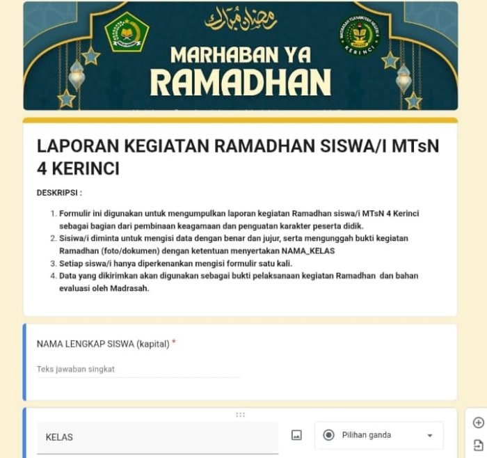 Inovasi Religi: MTsN 4 Kerinci Luncurkan Program Buku Ramadhan Digital untuk Pantau Ibadah Siswa