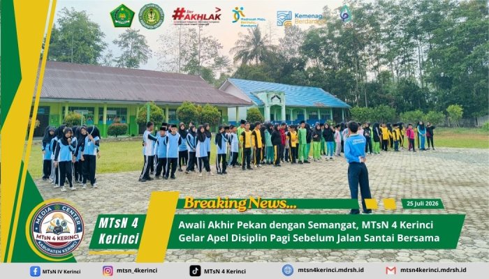 Awali Akhir Pekan dengan Semangat, MTsN 4 Kerinci Gelar Apel Disiplin Pagi Sebelum Jalan Santai Bersama