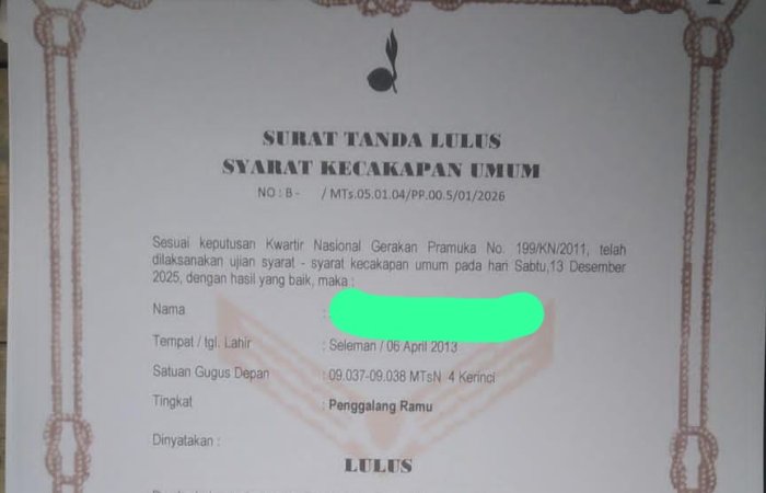 Pasca Pelantikan, Pembina Pramuka MTsN 4 Kerinci Rampungkan Administrasi SKU Penggalang Ramu