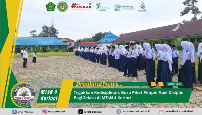 Tegakkan Kedisiplinan, Guru Piket Pimpin Apel Disiplin Pagi Selasa di MTsN 4 Kerinci