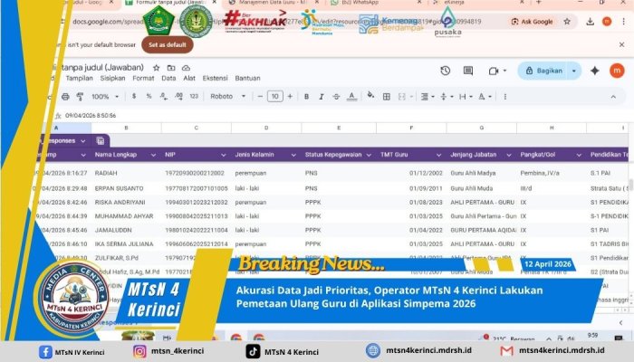 Akurasi Data Jadi Prioritas, Operator MTsN 4 Kerinci Lakukan Pemetaan Ulang Guru di Aplikasi Simpema 2026 Akurasi Data Jadi Prioritas, Operator MTsN 4 Kerinci Lakukan Pemetaan Ulang Guru di Aplikasi Simpema 2026