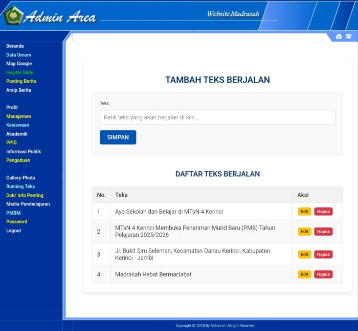 Informasi Lebih Cepat, Admin Website MTsN 4 Kerinci Perbarui Fitur Running Text Informasi Lebih Cepat, Admin Website MTsN 4 Kerinci Perbarui Fitur Running Text