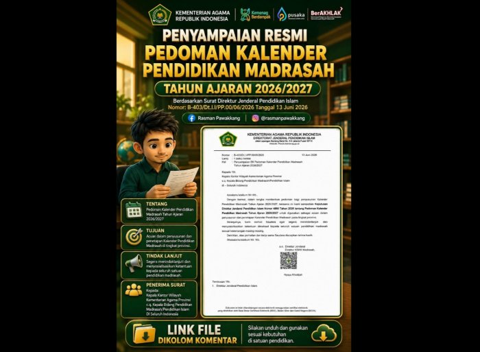 Kemenag RI Resmi Terbitkan Pedoman Kalender Pendidikan Madrasah TA 2026/2027