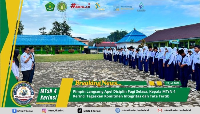 Pimpin Langsung Apel Disiplin Pagi Selasa, Kepala MTsN 4 Kerinci Tegaskan Komitmen Integritas dan Tata Tertib