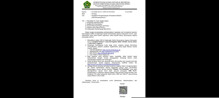 Wajibkan Pengembangan Kompetensi, Kepala MTsN 4 Kerinci Imbau Seluruh ASN Ikuti Diklat Minimal Sekali Setahun Wajibkan Pengembangan Kompetensi, Kepala MTsN 4 Kerinci Imbau Seluruh ASN Ikuti Diklat Minimal Sekali Setahun